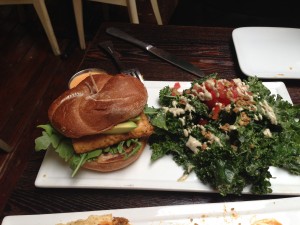 tempeh burger with kale salad