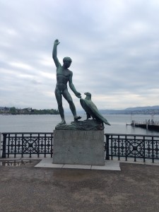 First statue with exposed peen of the trip, right smack dab in front of Lake Zurich!