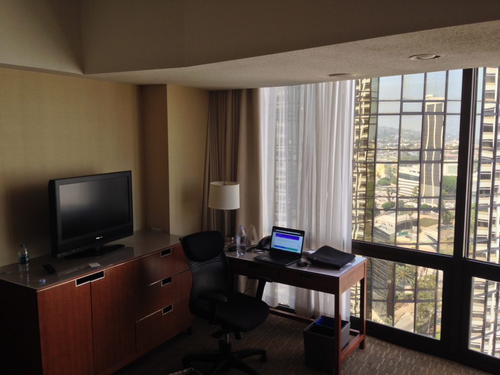 Temporary office at the Westin Bonaventure in downtown LA