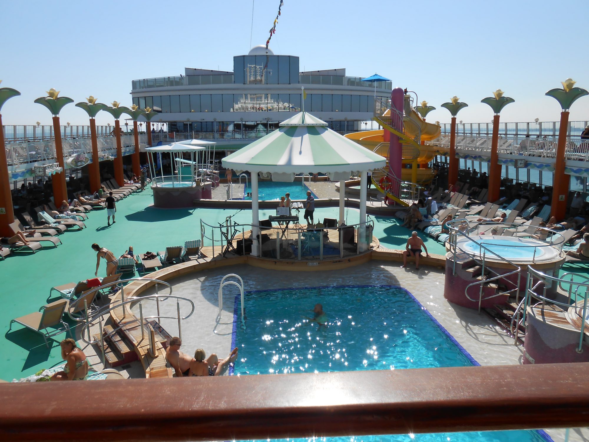 pools on the top deck of a Norwegian Cruise ship 