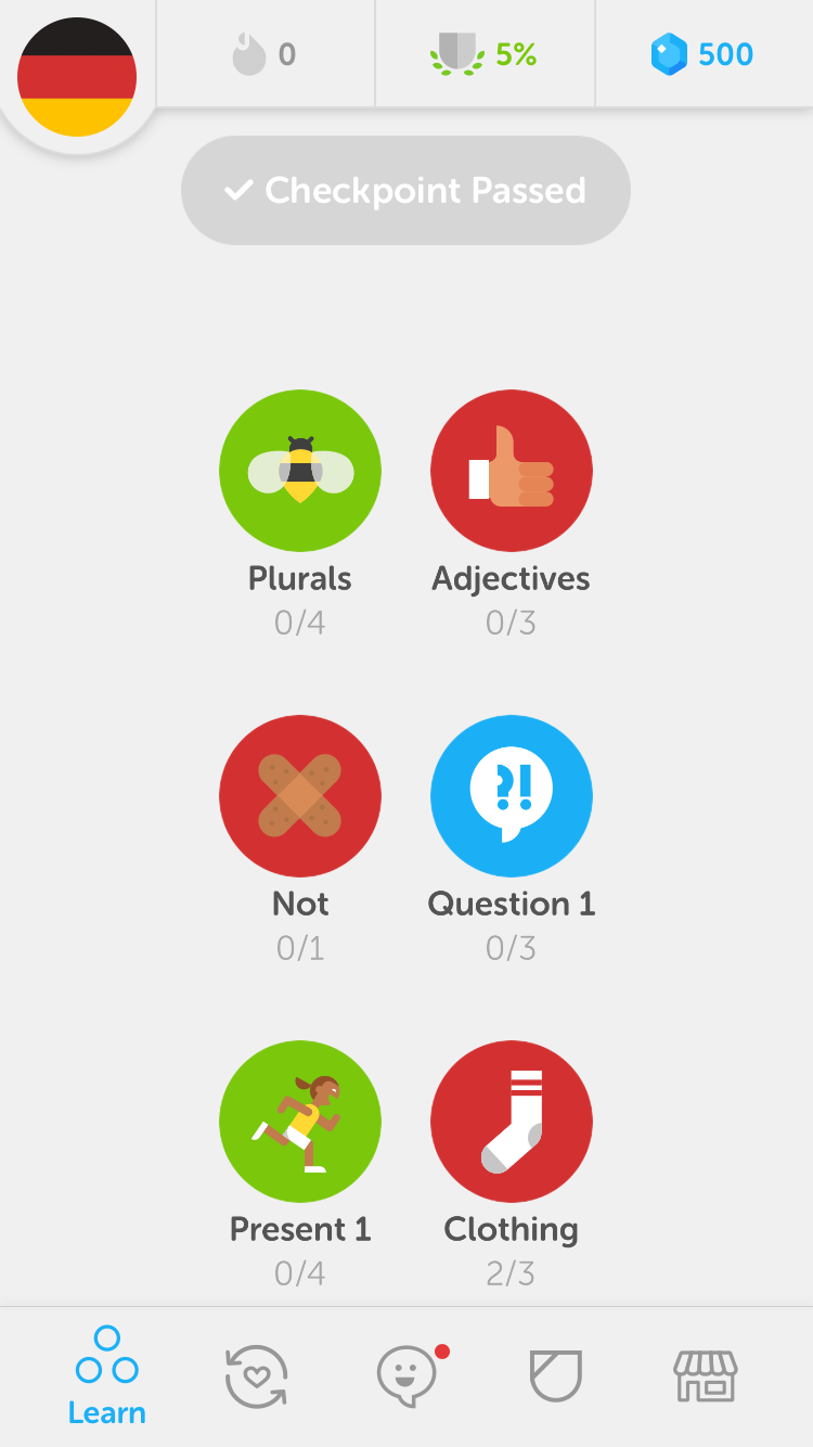 screenshot of Duolingo app for spanish website program