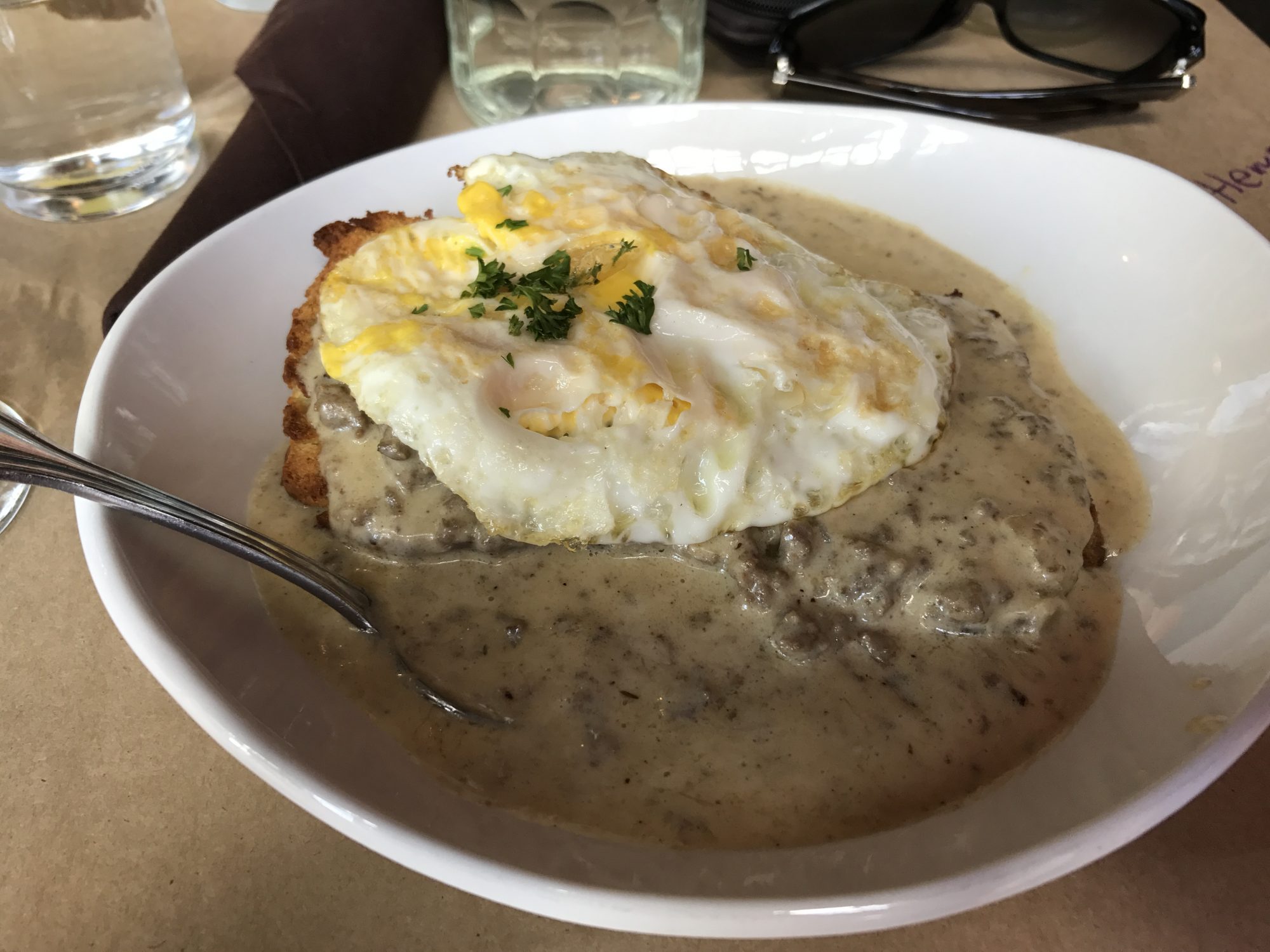biscuits with an overhard egg and elk gravy