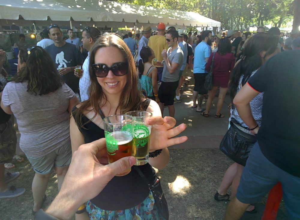 sampling beer at a festival